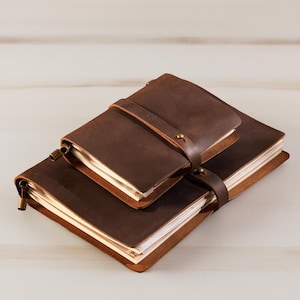 Caderno de couro recarregável personalizado, bloco de notas de couro A6 A5, caderno diário com porta-cartões, caderno personalizado para mulheres e homens