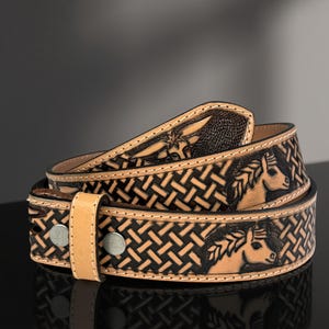 Full Grain Leather Snap-On Belt, Engraved Leather Belt 100% Genuine Full Grain Cowhide with Snaps 1-1/2&quot; WIDE