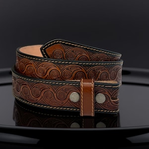 Genuine Leather Western Leather Belt For Men Women, Cowgirl Cowboy Embossed Tooled Full Grain Leather Belt, Ranch Rodeo Belt for Men Women