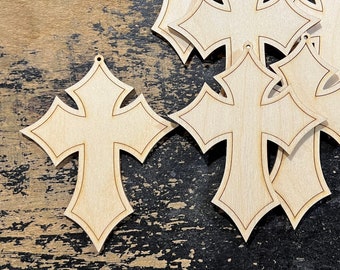 Pointed Cross - DIY Paint your own Unfinished Laser Cut Birch Wooden Cross Shape / Signs / Gift Tags - Made in USA - Custom Available