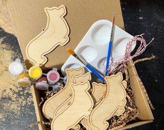 8 Pembroke Welsh Corgi Dog - Paint Your Own DIY Ornament - Ready to Make Craft Kit w/ Laser Cut Wood Shapes Paint - Brushes - Palette