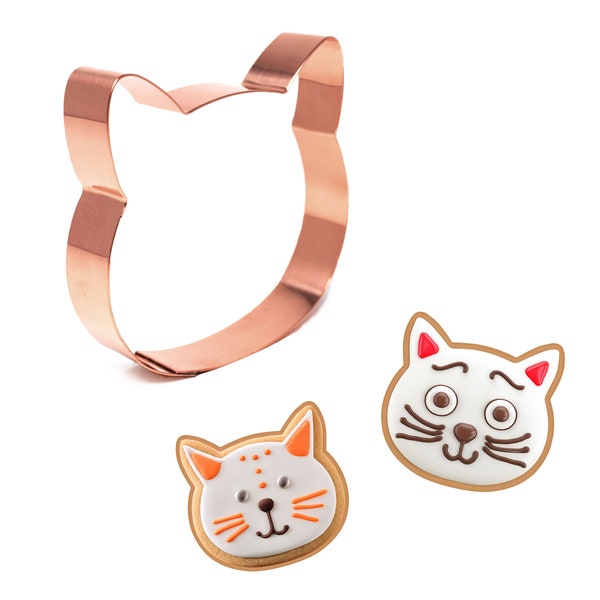 3 1/2" Cute Kitty Cat Face Cookie Cutter - Handcrafted Copper Cookie Cutter by The Fussy Pup