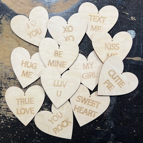 DIY 4 inch Paint your own Unfinished Wood Valentines Day Conversation Hearts Ornaments / Signs / Gift Tags - Made in USA - Custom Available