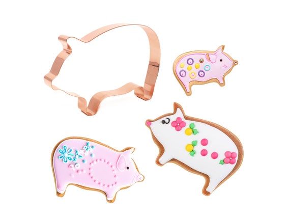 Large Farm Pig Animal Cookie Cutter 5.25 X 3.5 inches - Handcrafted Copper Cookie Cutter by The Fussy Pup