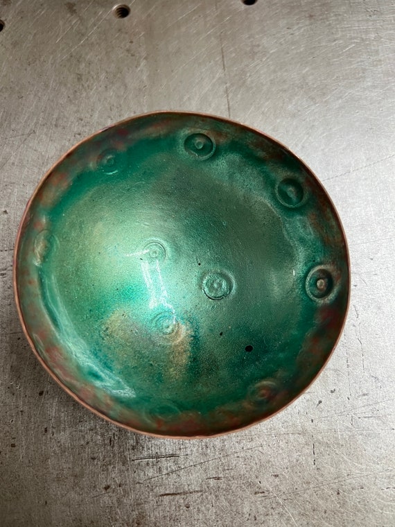 Hand Hammered Kiln Fired Copper and Vitreous Enamel Bowl ~ Water Blue