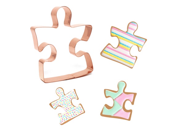Large Puzzle Piece Cookie Cutter 3.25 x 4.25 inches, Handcrafted Copper by The Fussy Pup
