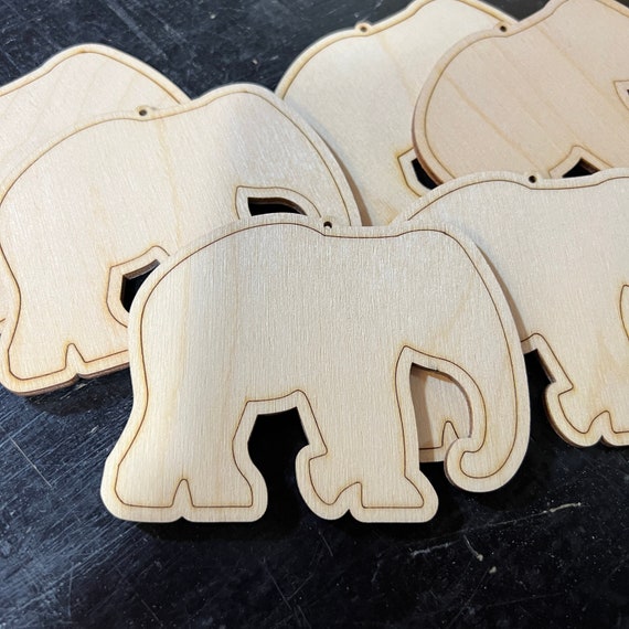 Elephant Zoo Animal - DIY Paint your own Unfinished Wood Christmas Ornaments / Signs - Made in USA - Big or Small - Many Sizes Available