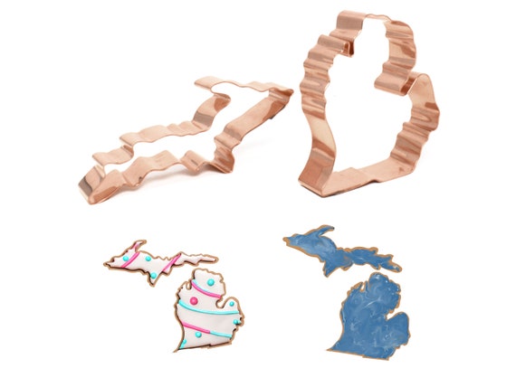 Two Piece State of Michigan Cookie Cutter 4 X 1.5 / 2.5 X 2.75 inches - Handcrafted Copper Cookie Cutter by The Fussy Pup