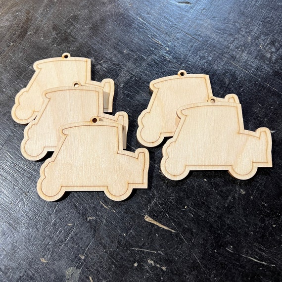 SALE - Set of 5 Golf Cart DIY Unfinished Wood  Ornaments / Tags - Paint your own Christmas Decorations - Made in USA - Laser Cut