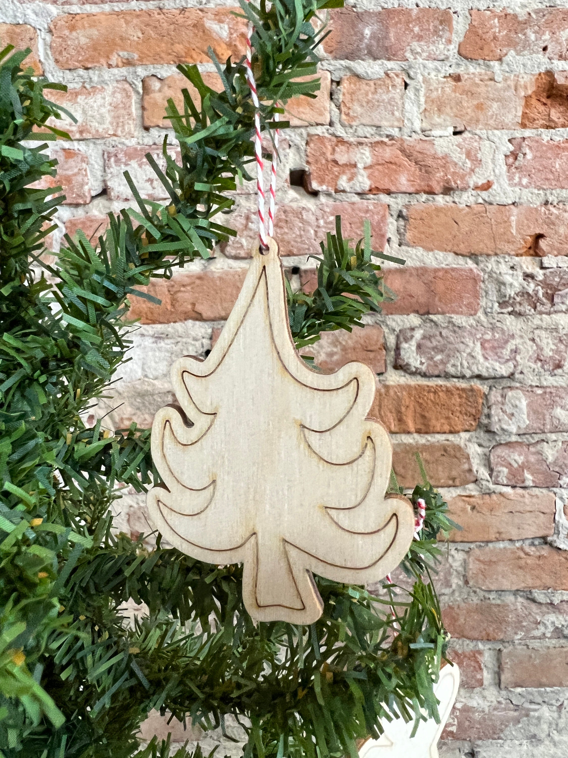 Set of 6 Unfinished Wood Christmas Ornaments Whimsical Christmas Tree Made in USA 3 Inches