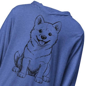 Sitting Shiba Inu Hooded T-Shirt, Lightweight Long-Sleeve Dog Lover Shirt, Shiba Gift