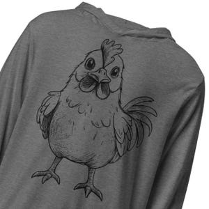 Sudadera con capucha de pollo de pie, camiseta de manga larga para amantes de la granja, regalo unisex liviano de aves de corral