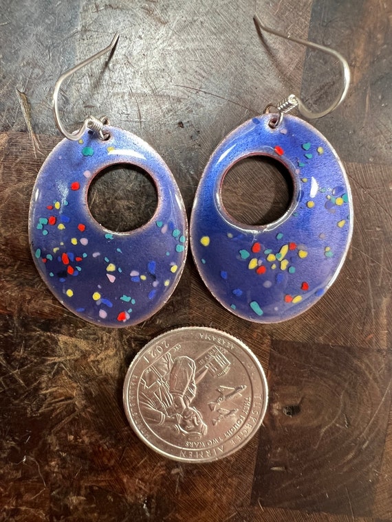 Enameled Copper Earrings ~ Periwinkle Blue with Multicolored Confetti ~ Sterling Silver Ear wires - Handcrafted in the USA by The Fussy Pup