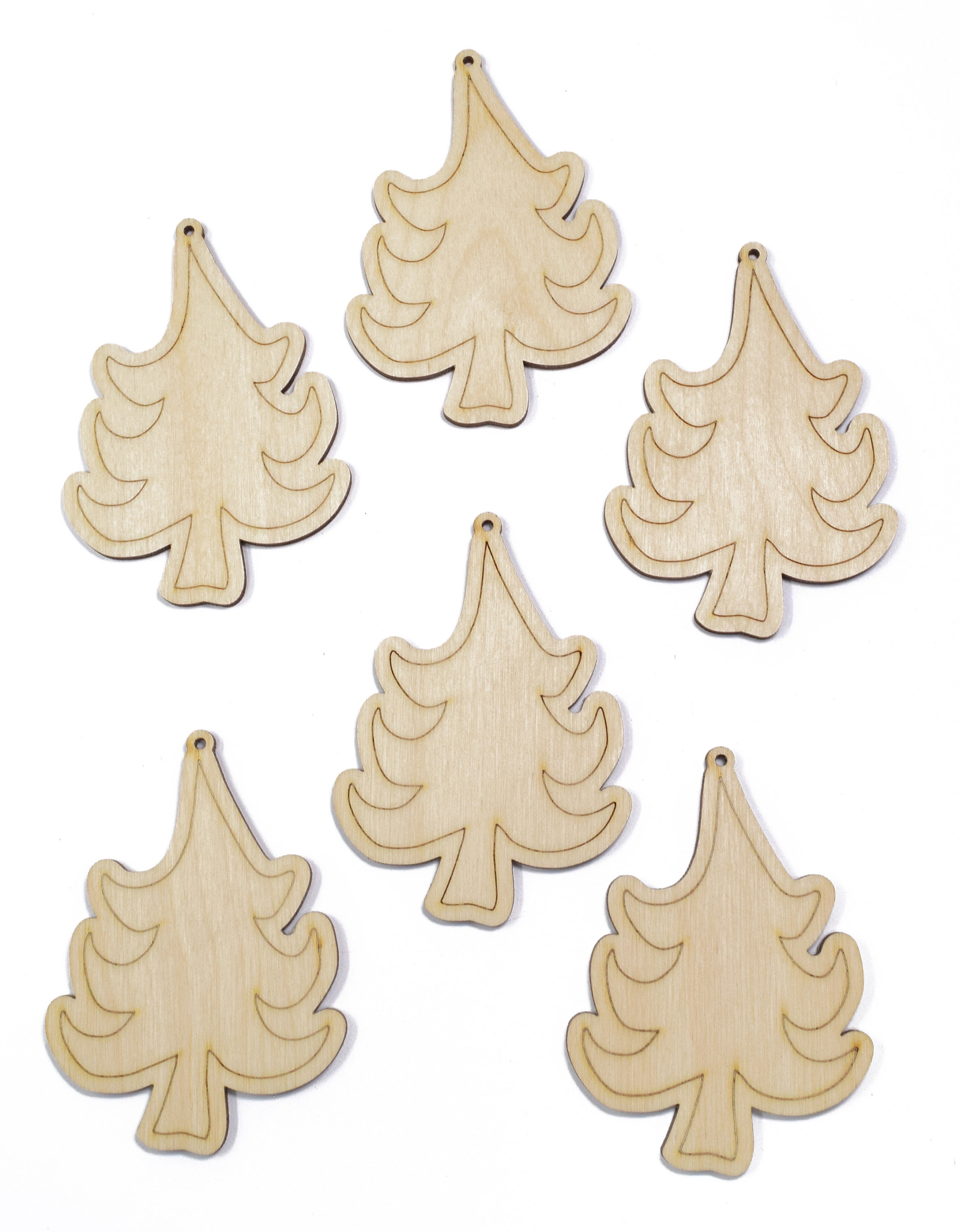 Set of 6 Unfinished Wood Christmas Ornaments Whimsical Christmas Tree