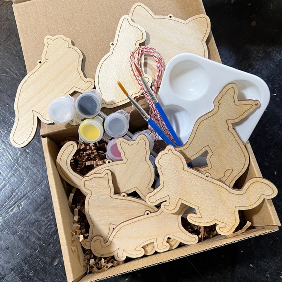 8 Cats - Paint Your Own DIY Ornament - Ready to Make Craft Kit w/ Laser Cut Wood Shapes Paint - Brushes - Palette - Gift For Kids & Adults