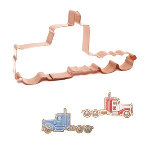Semi Trailer Truck Copper Cookie Cutter, 3.25x6 inches
