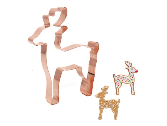 Christmas Deer Reindeer Cookie Cutter 3.75 X 5 inches - Handcrafted Copper Cookie Cutter by The Fussy Pup
