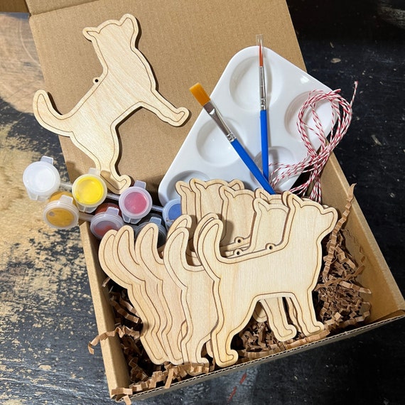 8 Chihuahua Dog - Paint Your Own DIY Ornament - Ready to Make Craft Kit w/ Laser Cut Wood Shapes Paint - Brushes - Palette