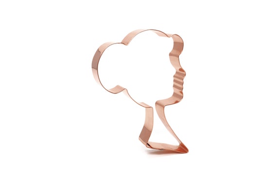 Lady with Bun Bust Metal Head / Silhouette Cookie Cutter 3.5 X 5 inches - Handcrafted Copper Cookie Cutter by The Fussy Pup