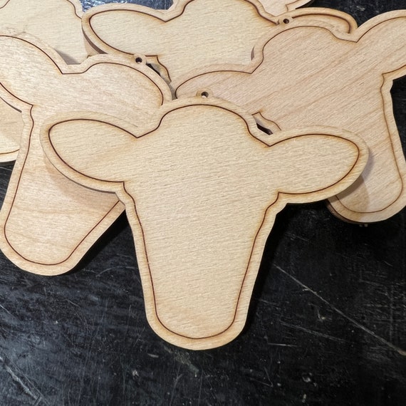 Cow Head Animal - DIY Paint your own Unfinished Wood Christmas Ornaments / Signs - Made in USA - Laser Cut - Many Sizes Available