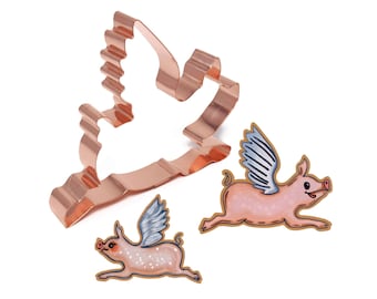 Flying Pig Copper Cookie Cutter: Handcrafted Whimsical Design (5x4 inches)