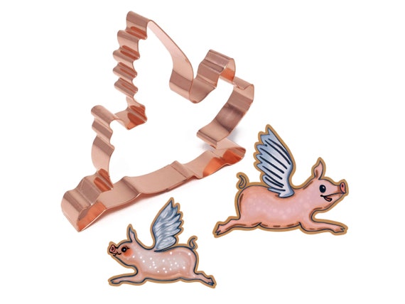 When Pigs Fly - Flying Pig Copper Cookie Cutter 5 X 4 inches - Handcrafted by The Fussy Pup