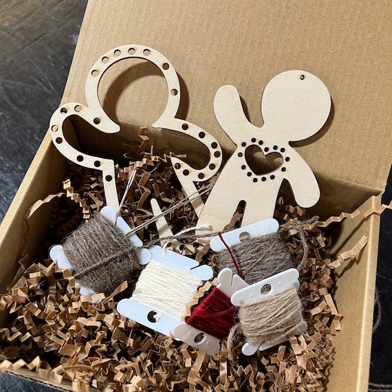 Make Your Own Gingerbread Man Christmas Ornament Craft Kit - Laser Cut Wooden Weaving Loom