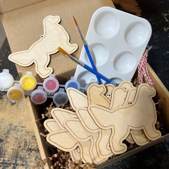 8 Golden Retriever Dog - Paint Your Own DIY Ornament - Ready to Make Craft Kit w/ Laser Cut Wood Shapes Paint - Brushes - Palette