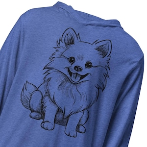Sitzender Pommern Hoodie, langärmeliges T-Shirt für Hundeliebhaber, leichtes Unisex Pom Geschenk