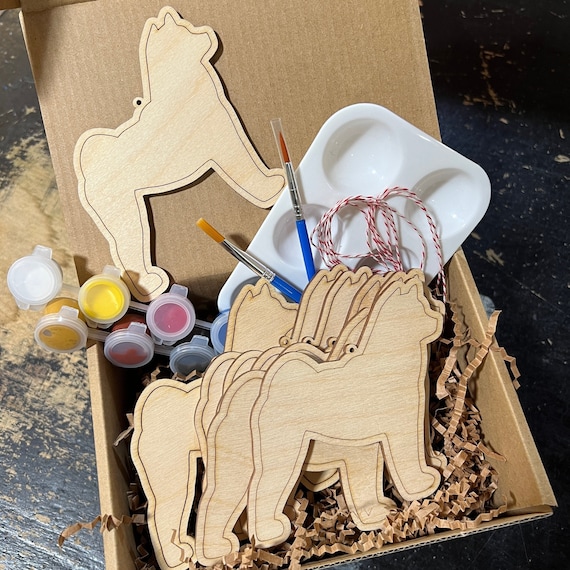 8 Shiba Inu Dog - Paint Your Own DIY Ornament - Ready to Make Craft Kit w/ Laser Cut Wood Shapes Paint - Brushes - Palette