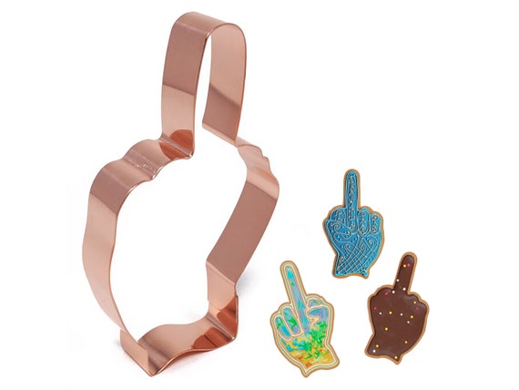 Flipping The Bird -  Giving The Middle Finger - 4.75 x 2.75 inch Hand Cookie Cutter - Handcrafted Copper by The Fussy Pup