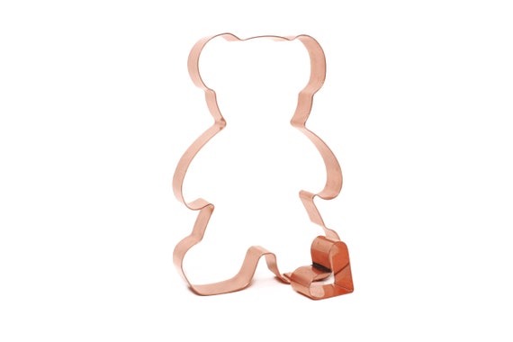 Valentines Day Teddy Bear with Heart Cookie Cutter 3.75 X 5.25 inches - Handcrafted Copper Cookie Cutters by The Fussy Pup