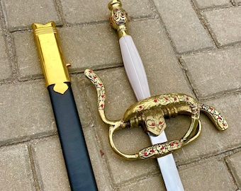 Handmade Peter Highlander Sword - Toledo Salmanca Replica, Gold Hilt, Snake guard, with Scabbard - Best Gift for Collectors & Men
