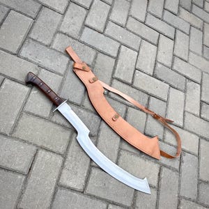 Hand-Forged Egyptian Khopesh Sword - 30&#39;&#39; curved carbon Steel Blade with Leather Sheath | Historical Replica | Collectible Gift for Him