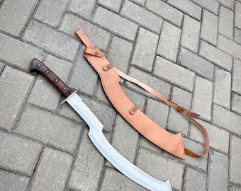 Hand-Forged Egyptian Khopesh Sword - 30&#39;&#39; curved carbon Steel Blade with Leather Sheath | Historical Replica | Collectible Gift for Him
