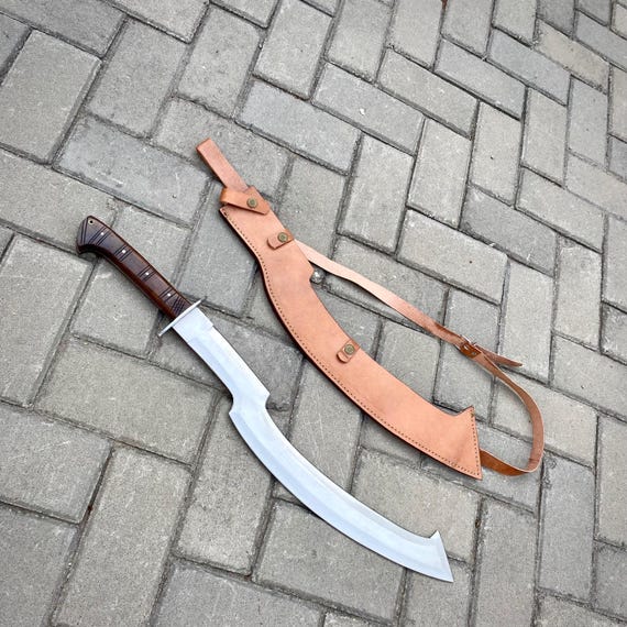 Hand-Forged Egyptian Khopesh Sword with Leather Sheath -Ancient Replica - Curved Carbon Steel Blade