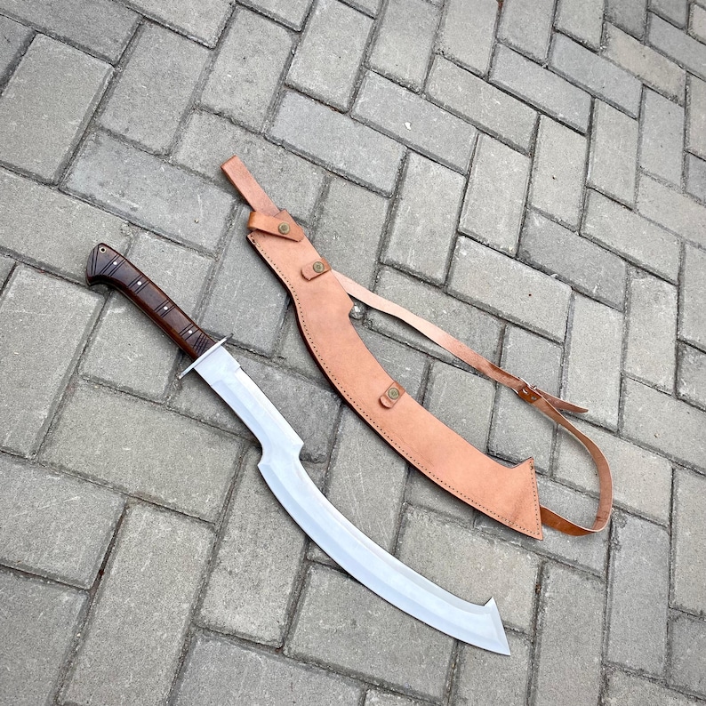 Hand-Forged Egyptian Khopesh Sword with Leather Sheath -Ancient Replica - Curved Carbon Steel Blade image 1