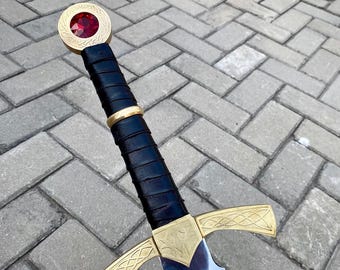 Handcrafted Goldryn Sword | Glass of Throne Replica - Medieval Regal Ruby Inlay Sword