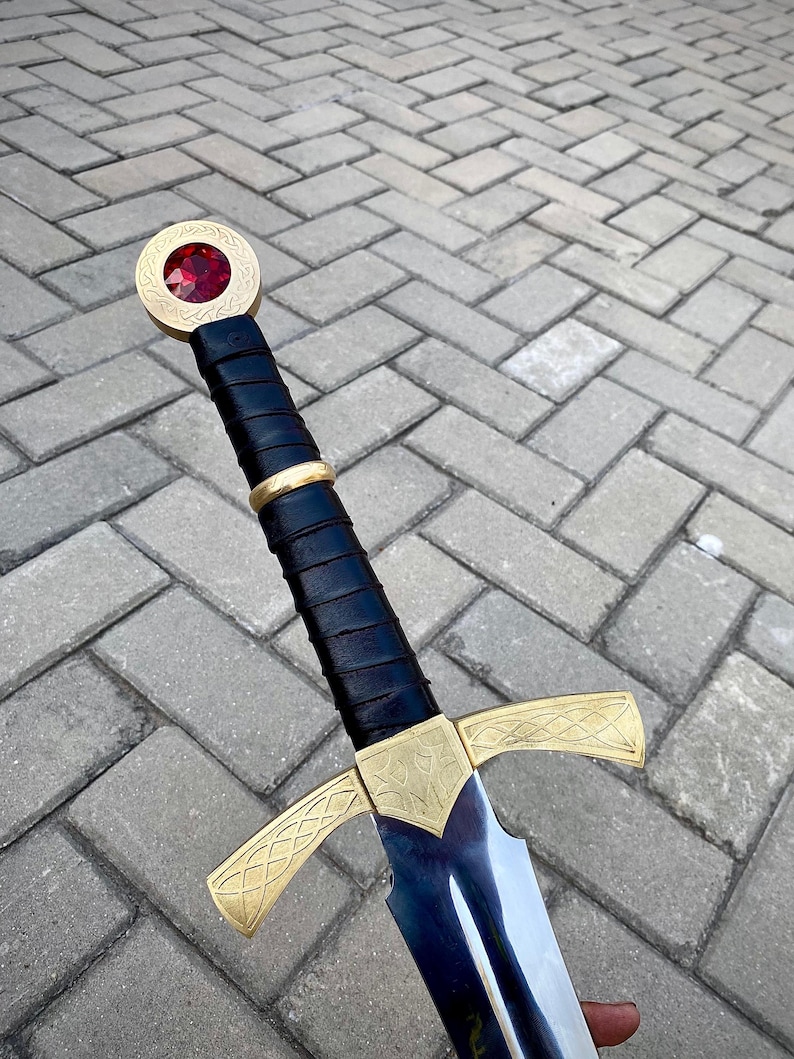 Handcrafted Goldryn Sword | Glass of Throne Replica - Medieval Regal Ruby Inlay Sword image 1