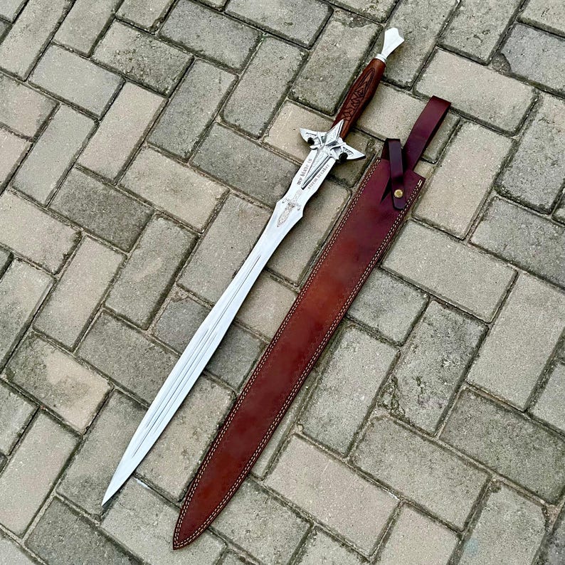 Handmade Royal Knight Sword: High Polish Stainless Steel Blade, Carved ...