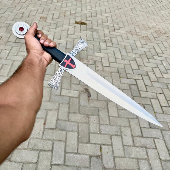 Templar Crusader Dagger - Medieval Knight Collectible with Red Gem