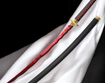 River of Blood Katana Replica - Handmade Elden Ring Sword | Red Wavy Steel Blade Cosplay Prop