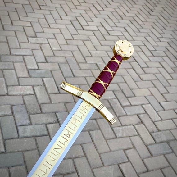 Merlin Excalibur Replica Sword: Medieval Knight Templar Collectible with Leather Sheath