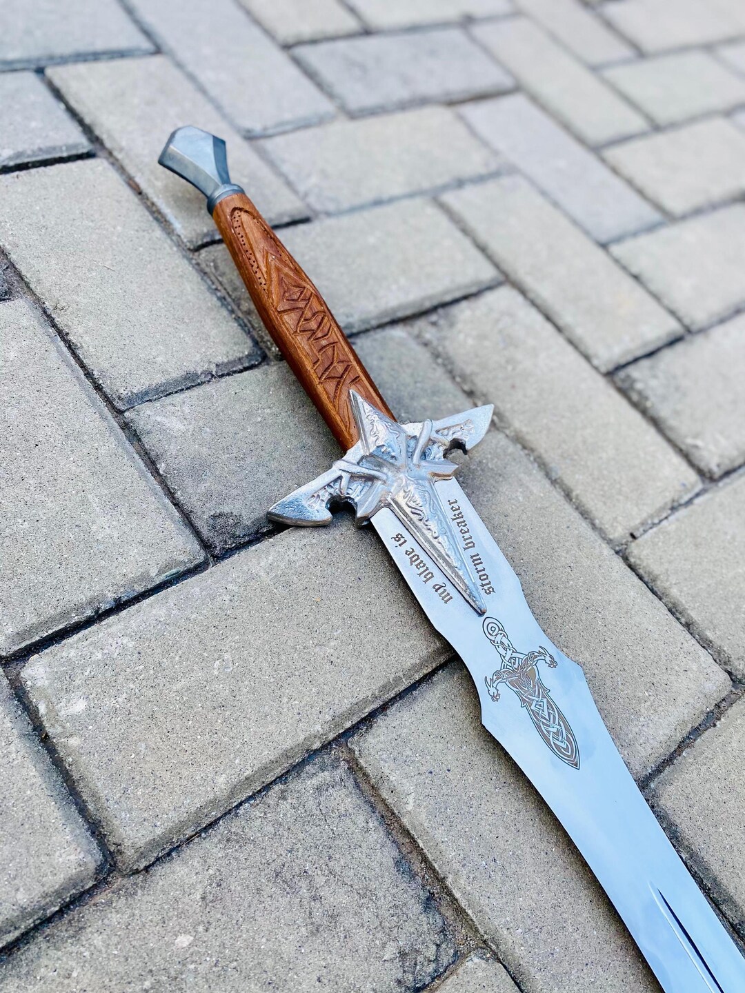 Handmade Royal Knight Sword: High Polish Stainless Steel Blade, Carved ...