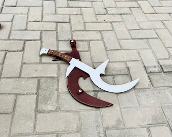 Handmade African Hunga Munga Knife - Carbon Steel Mambele with Rosewood Handle & Leather Sheath