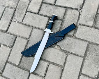 Handmade Predator Bowie Knife with Leather Sheath - Movie Prop Knife - Gift for Him