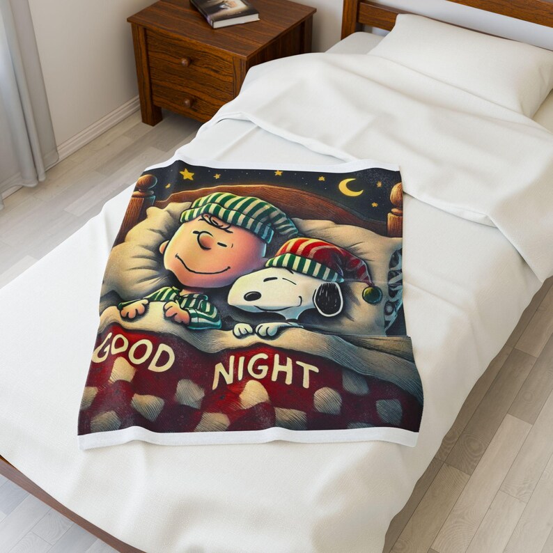 Cozy Velveteen Plush Blanket featuring 'Good Night' Design | Holiday Gift, Kids Room Decor, Soft Throw, Plush Blanket, Seasonal Comfort image 14