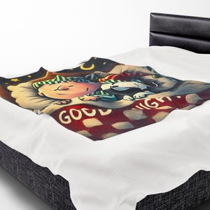 Cozy Velveteen Plush Blanket featuring 'Good Night' Design | Holiday Gift, Kids Room Decor, Soft Throw, Plush Blanket, Seasonal Comfort image 18