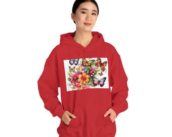 Felpa con cappuccio Butterfly Floral Cluster / Farfalle e fiori colorati
