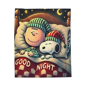 Cozy Velveteen Plush Blanket featuring 'Good Night' Design | Holiday Gift, Kids Room Decor, Soft Throw, Plush Blanket, Seasonal Comfort image 2